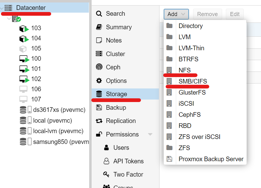 Proxmox VE(PVE) 挂载Samba/NFS